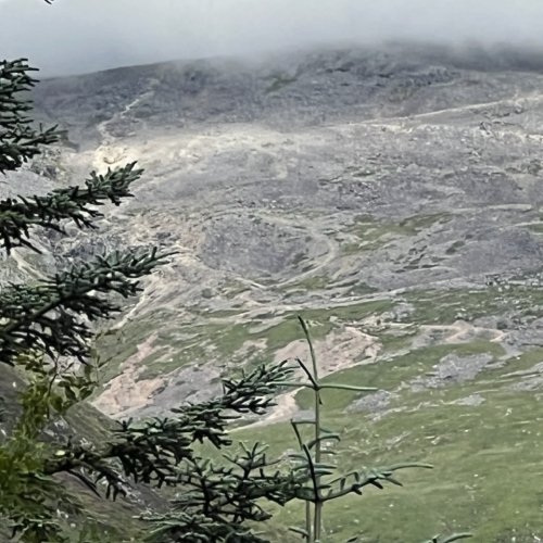 Back at the tent, the clouds have covered where I got to
