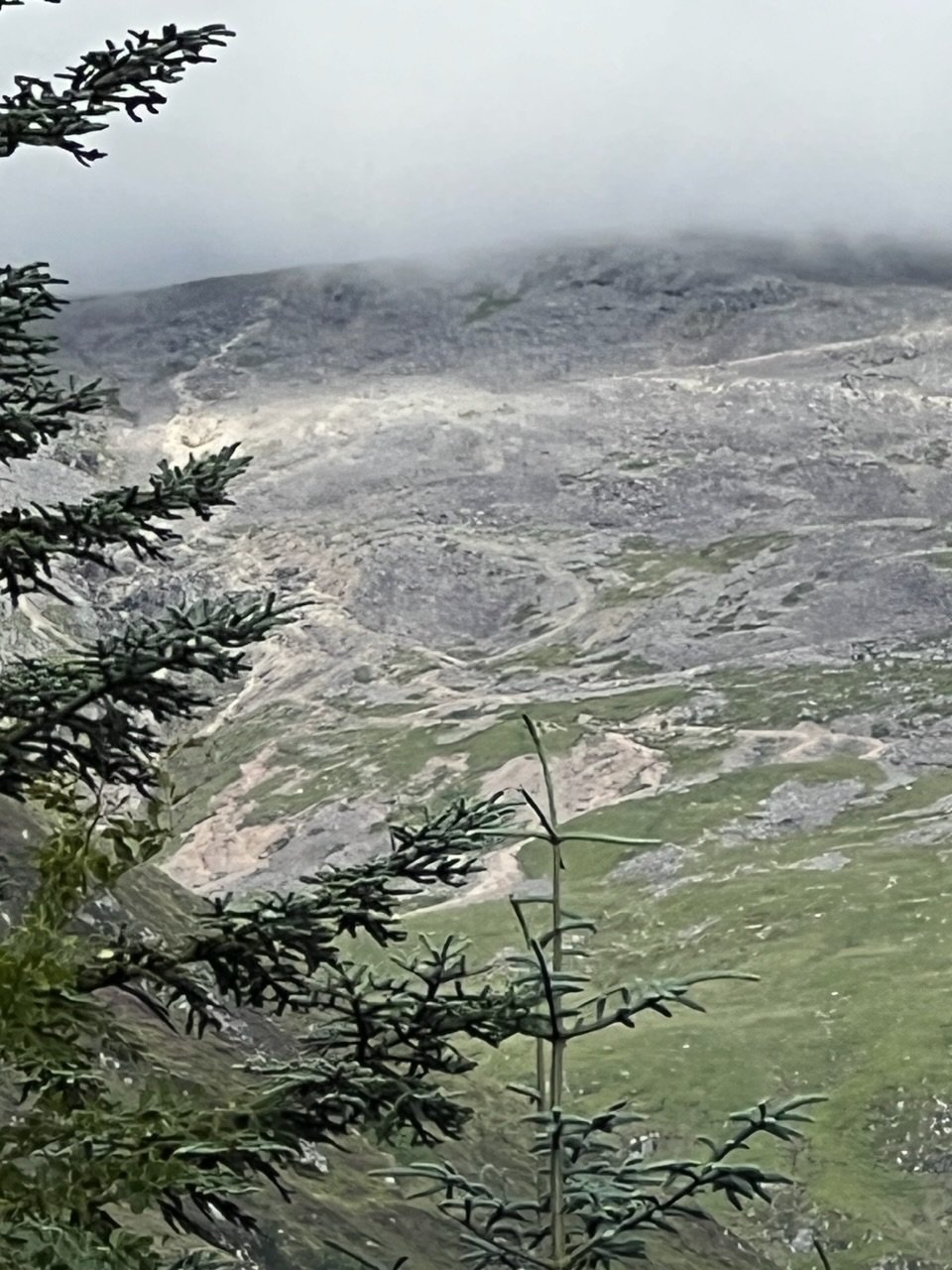 Back at the tent, the clouds have covered where I got to